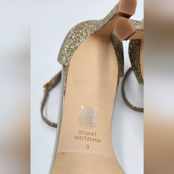 *NWOB Stuart Weitzman Nudistcurve Womens gold glitter ankle strap sandals 9M - Picture 7 of 7